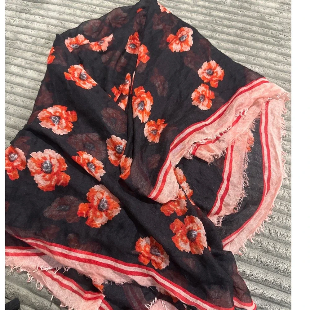 Talbots Silk Wool Cashmere Poppy Floral Scarf 50x50